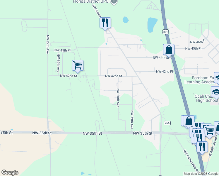 map of restaurants, bars, coffee shops, grocery stores, and more near 2013 Northwest 40th Street in Ocala