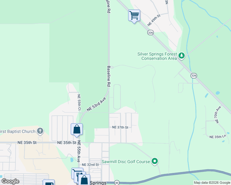 map of restaurants, bars, coffee shops, grocery stores, and more near 4115 Northeast 58th Circle in Silver Springs