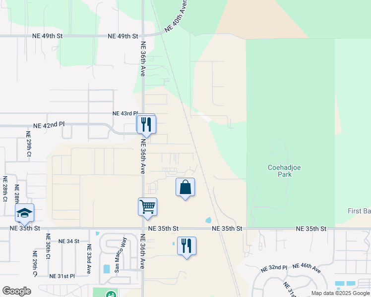 map of restaurants, bars, coffee shops, grocery stores, and more near 3838 Northeast 41st Street in Ocala