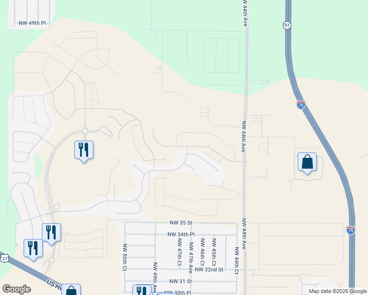 map of restaurants, bars, coffee shops, grocery stores, and more near 4651 Northwest 35th Lane Road in Ocala