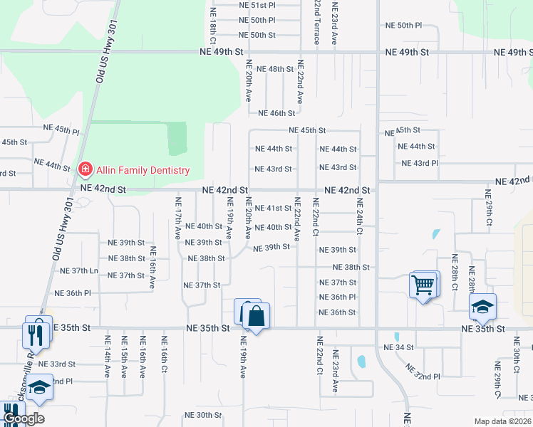 map of restaurants, bars, coffee shops, grocery stores, and more near 2066 Northeast 41st Street in Ocala