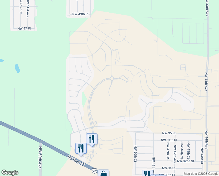 map of restaurants, bars, coffee shops, grocery stores, and more near 2352 Northwest 53rd Avenue Road in Ocala