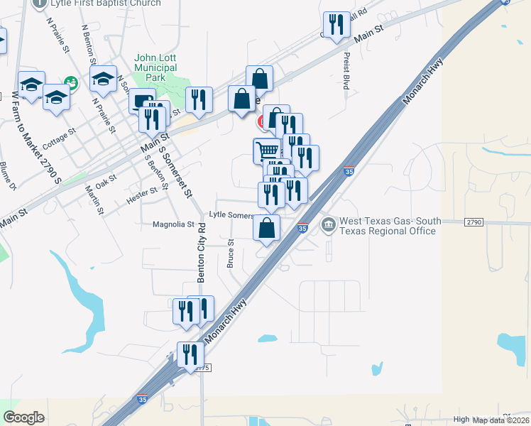 map of restaurants, bars, coffee shops, grocery stores, and more near 14825 Lytle Somerset Street in Lytle