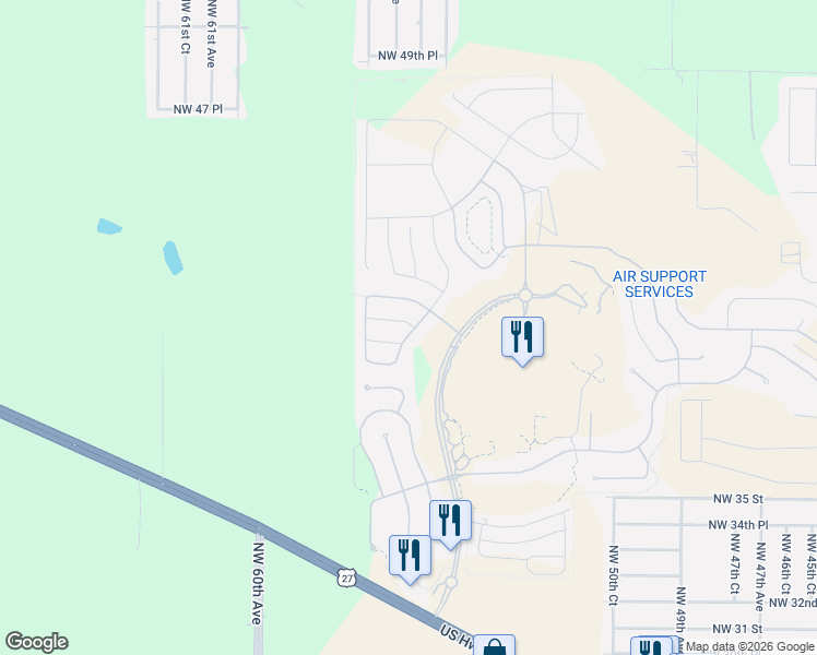 map of restaurants, bars, coffee shops, grocery stores, and more near 5721 Northwest 40th Loop in Ocala