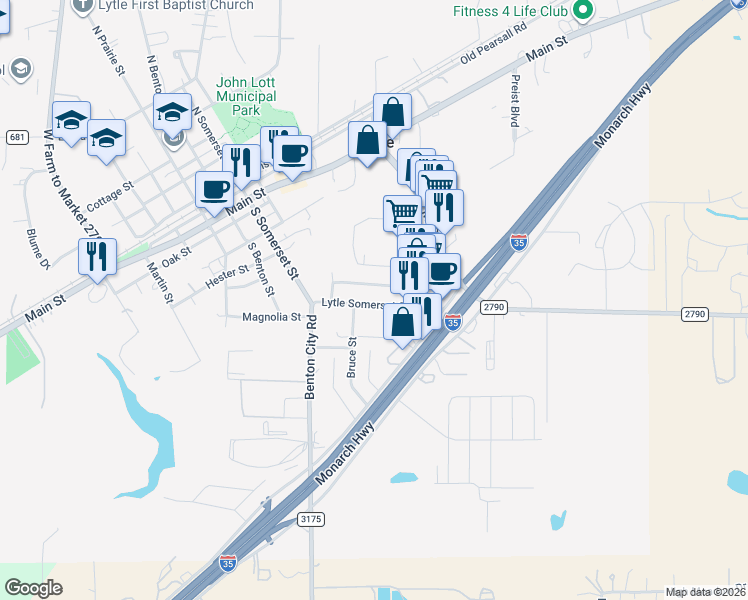 map of restaurants, bars, coffee shops, grocery stores, and more near 14915 Lytle Somerset Street in Lytle
