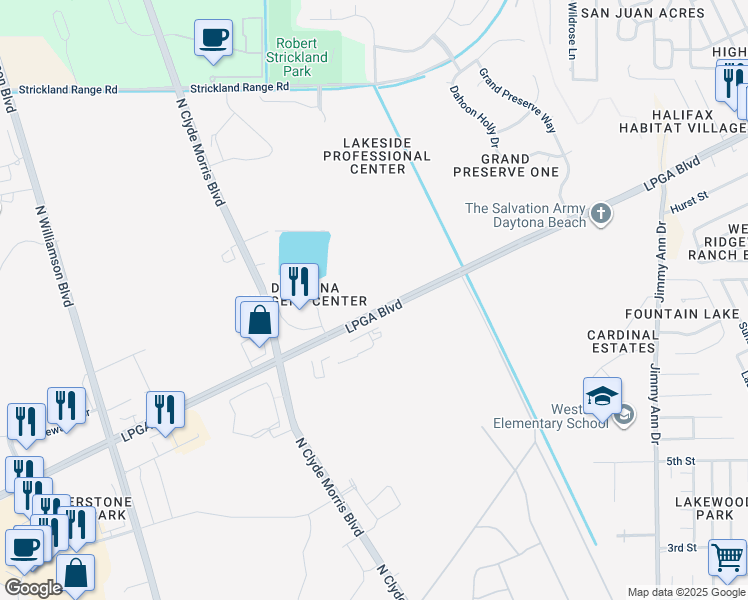 map of restaurants, bars, coffee shops, grocery stores, and more near in Daytona Beach