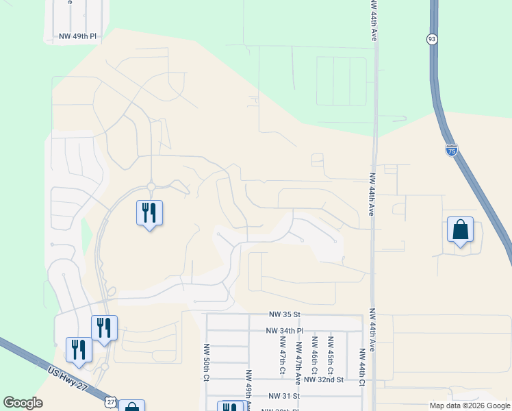 map of restaurants, bars, coffee shops, grocery stores, and more near Northwest 39th Street Road in Marion County