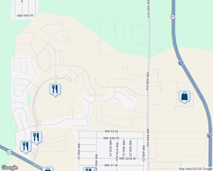 map of restaurants, bars, coffee shops, grocery stores, and more near 4651 Northwest 35th Lane Road in Ocala