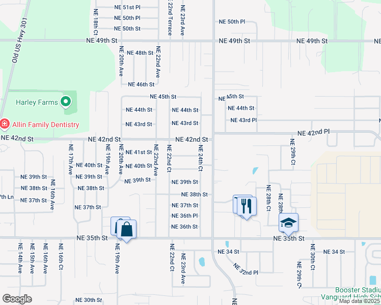 map of restaurants, bars, coffee shops, grocery stores, and more near 2331 Northeast 41st Street in Ocala