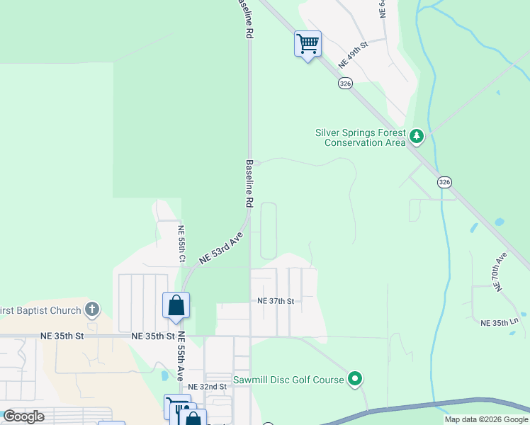 map of restaurants, bars, coffee shops, grocery stores, and more near 4115 Northeast 58th Circle in Silver Springs