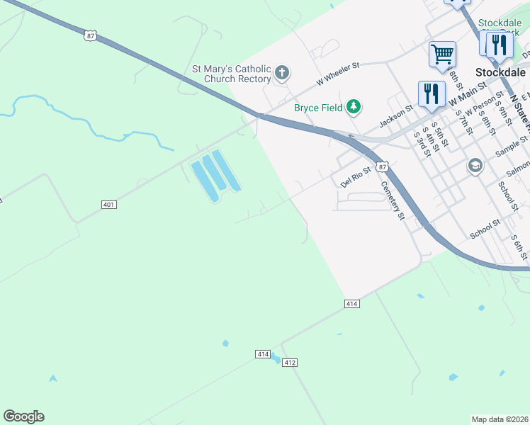 map of restaurants, bars, coffee shops, grocery stores, and more near 1335 West Main Street in Stockdale