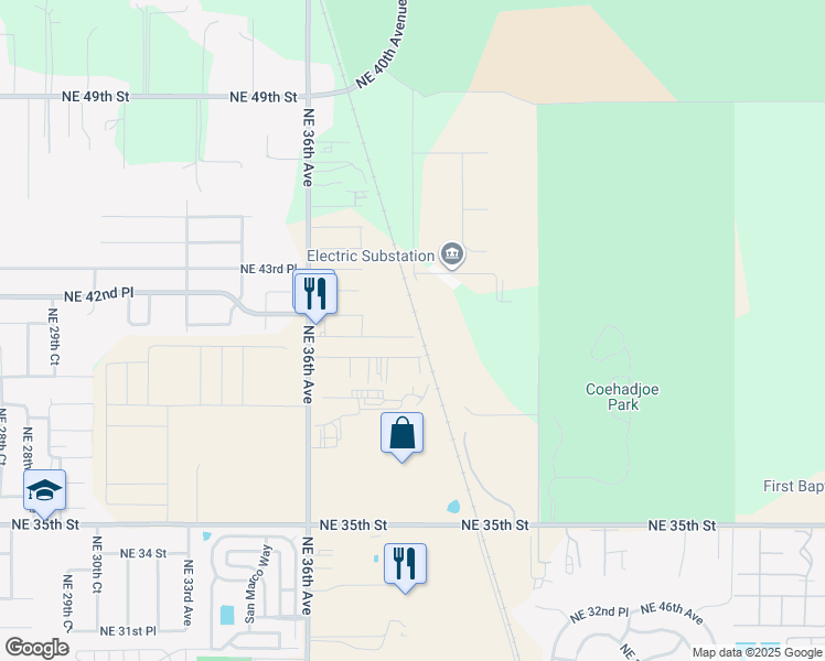 map of restaurants, bars, coffee shops, grocery stores, and more near 3838 Northeast 41st Street in Ocala