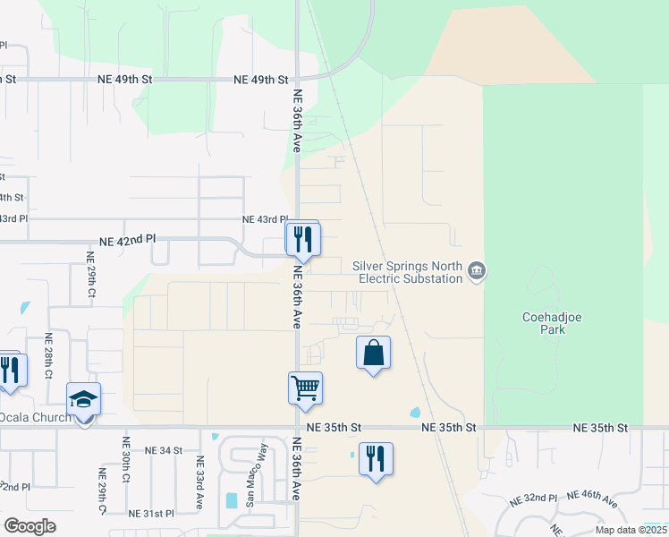 map of restaurants, bars, coffee shops, grocery stores, and more near 3761 Northeast 40th Place in Ocala