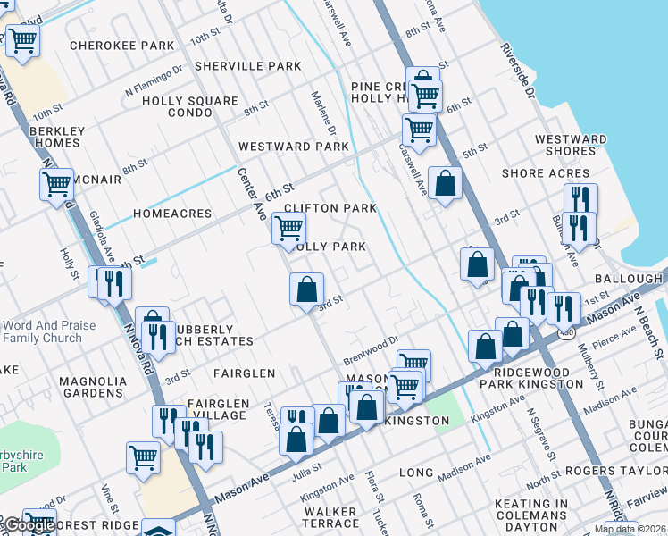 map of restaurants, bars, coffee shops, grocery stores, and more near 528 3rd Street in Daytona Beach