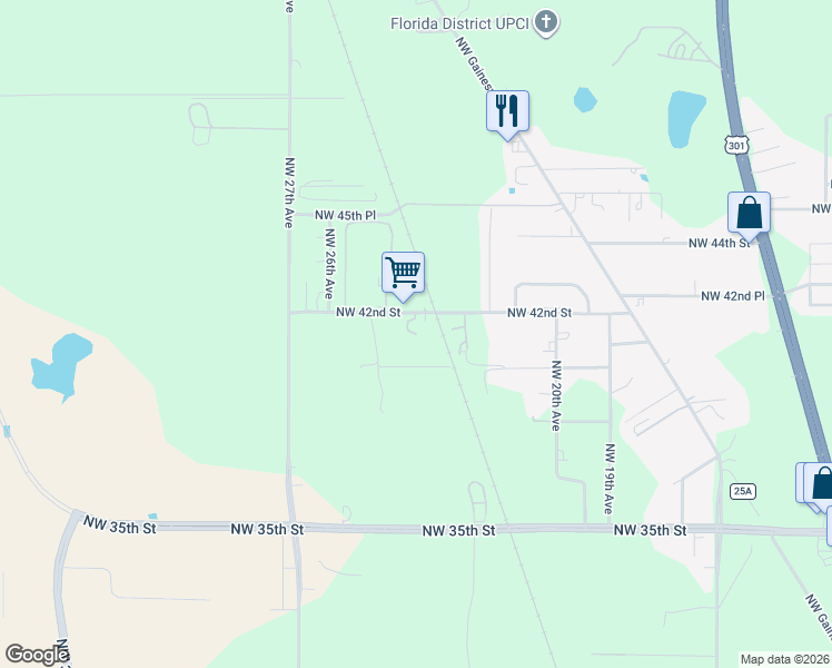 map of restaurants, bars, coffee shops, grocery stores, and more near 2300-2404 Northwest 42nd Street in Ocala