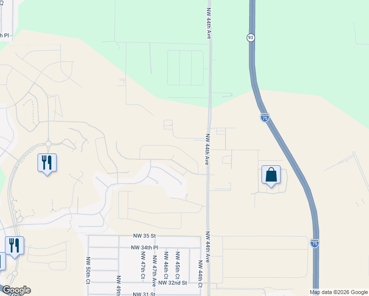 map of restaurants, bars, coffee shops, grocery stores, and more near 4180 Northwest 44th Avenue in Ocala