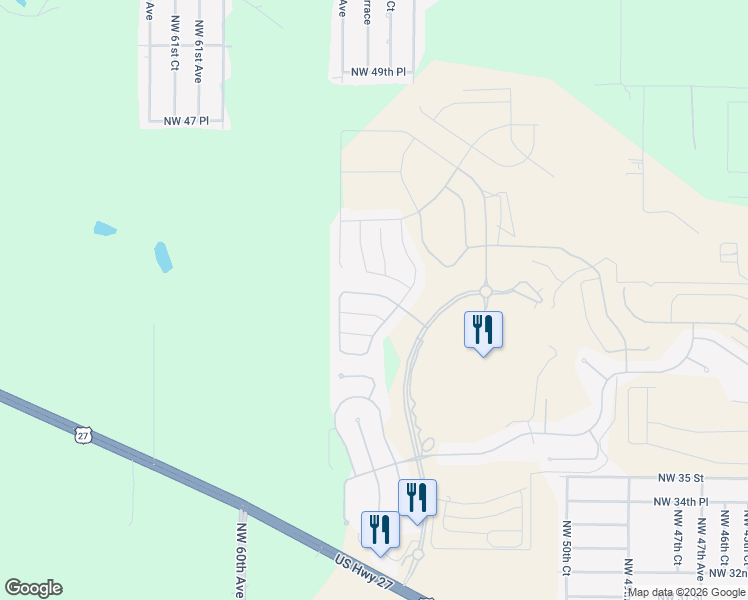 map of restaurants, bars, coffee shops, grocery stores, and more near 5610 NW 41st Lane in Ocala