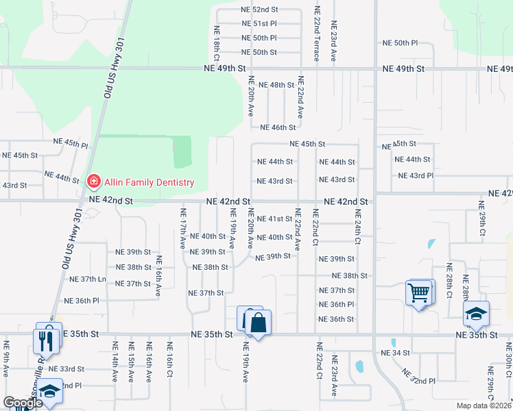 map of restaurants, bars, coffee shops, grocery stores, and more near 1969 Northeast 42nd Street in Ocala
