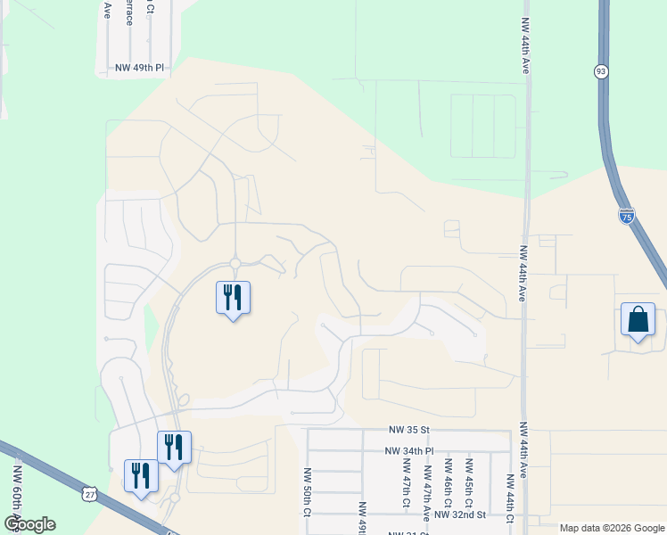 map of restaurants, bars, coffee shops, grocery stores, and more near Northwest 39th Street Road in Ocala