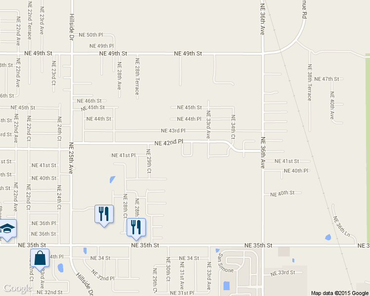 map of restaurants, bars, coffee shops, grocery stores, and more near 4285 Northeast 32nd Circle in Ocala