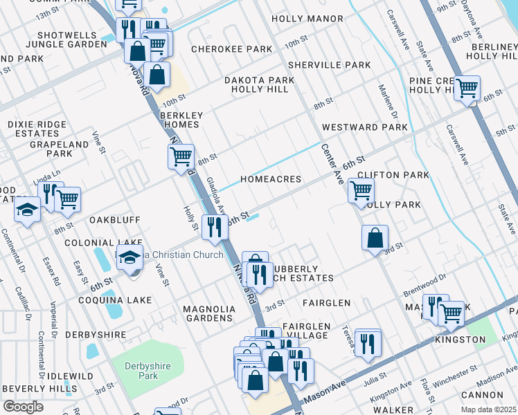 map of restaurants, bars, coffee shops, grocery stores, and more near 776 6th Street in Holly Hill