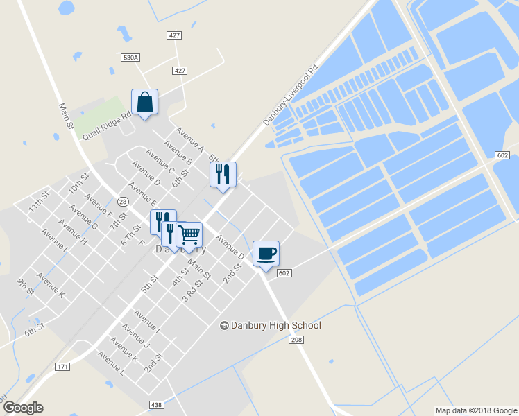 map of restaurants, bars, coffee shops, grocery stores, and more near 5106 3 Road Street in Danbury