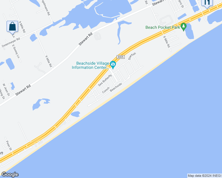 map of restaurants, bars, coffee shops, grocery stores, and more near 11518 Beachside in Galveston