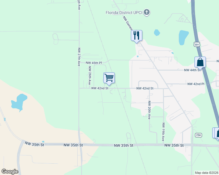 map of restaurants, bars, coffee shops, grocery stores, and more near 2300 Northwest 42nd Street in Ocala