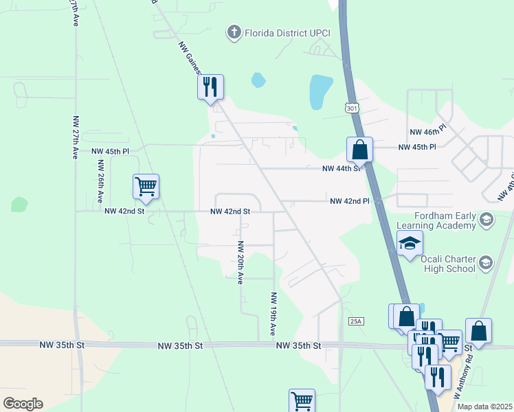 map of restaurants, bars, coffee shops, grocery stores, and more near 4230 Northwest 19th Court in Ocala