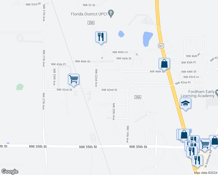 map of restaurants, bars, coffee shops, grocery stores, and more near 4233 Northwest 21st Avenue in Ocala