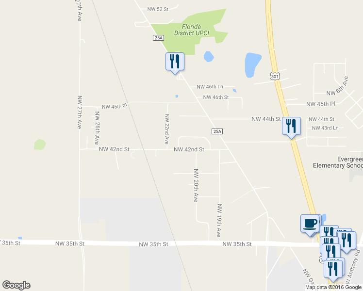 map of restaurants, bars, coffee shops, grocery stores, and more near 4233 Northwest 21st Avenue in Ocala