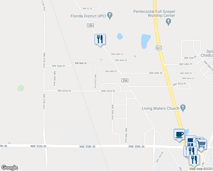 map of restaurants, bars, coffee shops, grocery stores, and more near 4233 Northwest 21st Avenue in Ocala