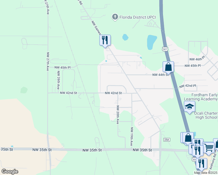 map of restaurants, bars, coffee shops, grocery stores, and more near 4233 Northwest 21st Avenue in Ocala