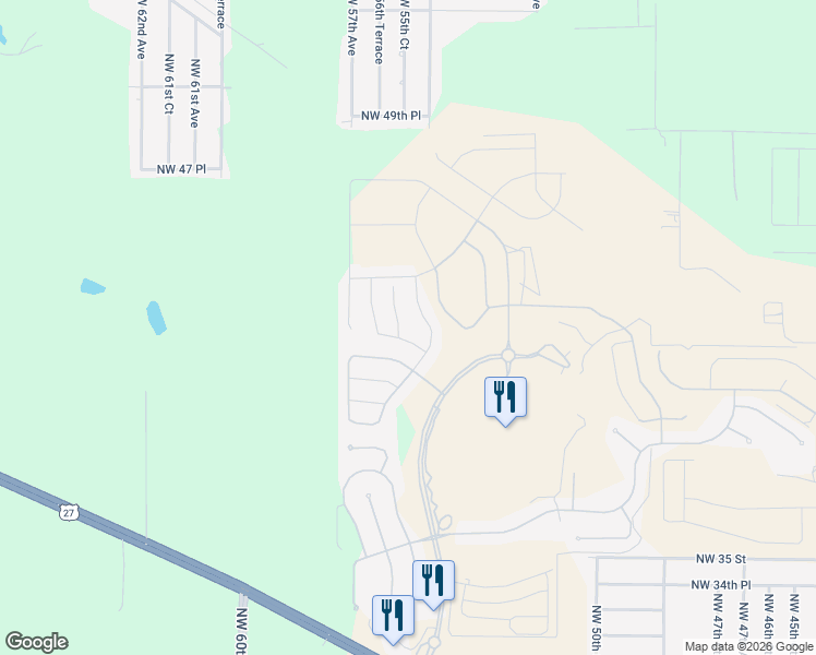 map of restaurants, bars, coffee shops, grocery stores, and more near 5610 NW 41st Lane in Ocala