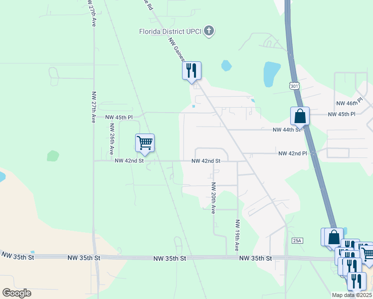 map of restaurants, bars, coffee shops, grocery stores, and more near 4283 Northwest 22nd Avenue in Ocala