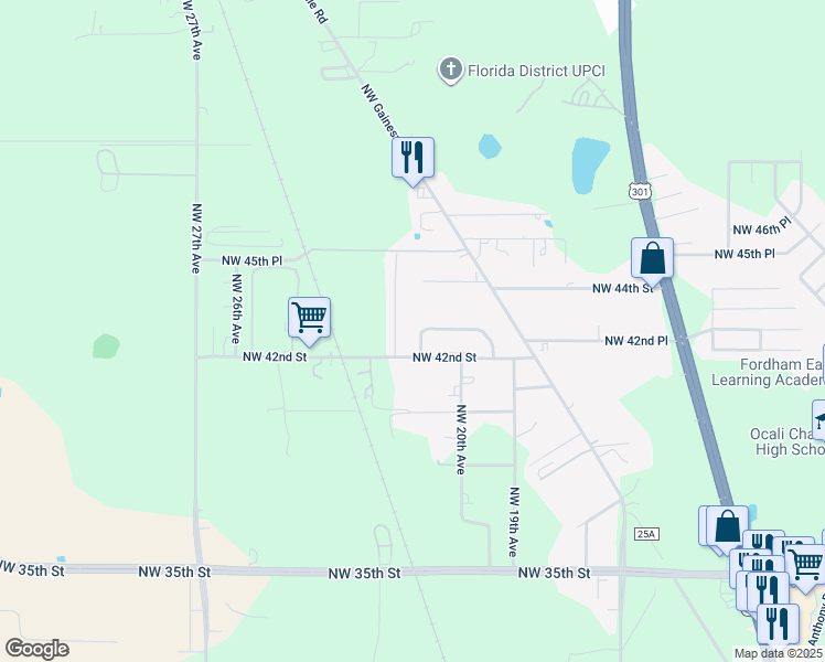 map of restaurants, bars, coffee shops, grocery stores, and more near 4283 Northwest 22nd Avenue in Ocala
