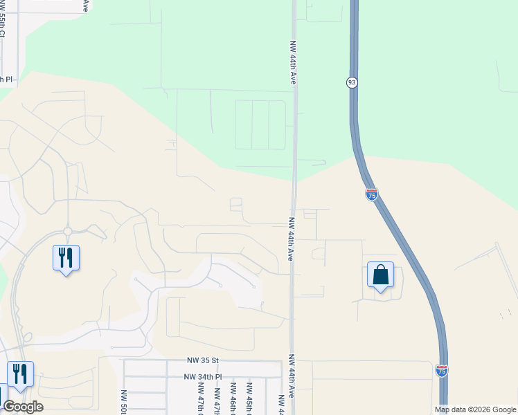 map of restaurants, bars, coffee shops, grocery stores, and more near 4200 Northwest 44th Avenue in Ocala