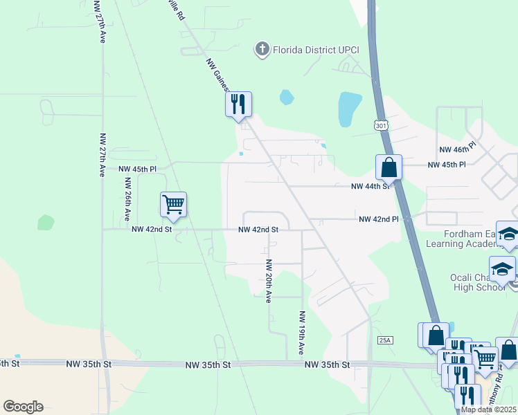 map of restaurants, bars, coffee shops, grocery stores, and more near 2035 Northwest 43rd Street in Ocala