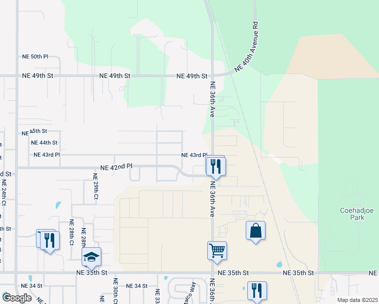 map of restaurants, bars, coffee shops, grocery stores, and more near 3455 Northeast 43rd Place in Ocala