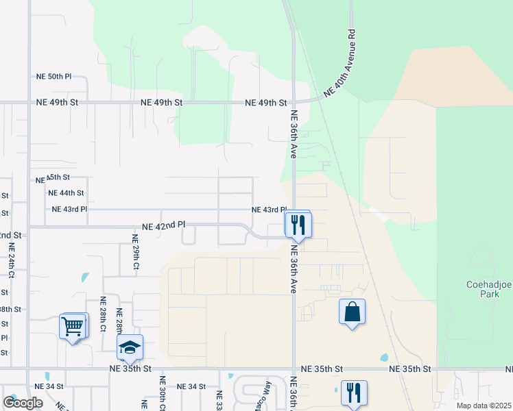 map of restaurants, bars, coffee shops, grocery stores, and more near 3455 Northeast 43rd Place in Ocala