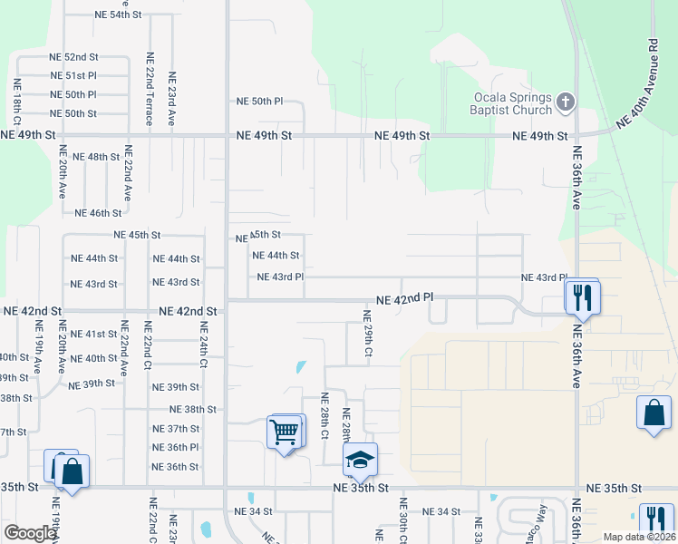 map of restaurants, bars, coffee shops, grocery stores, and more near 2865 Northeast 43rd Place in Ocala