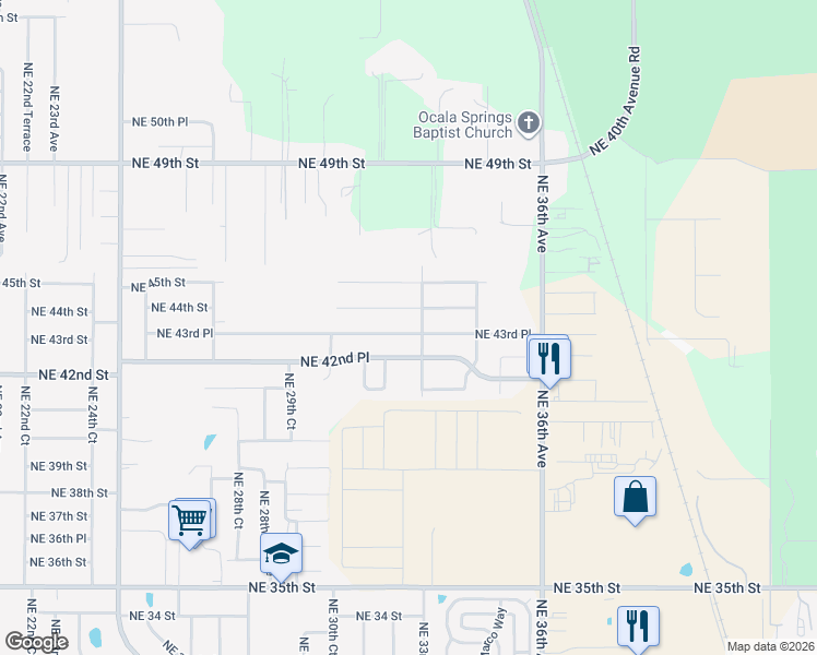 map of restaurants, bars, coffee shops, grocery stores, and more near 3265 Northeast 43rd Place in Ocala