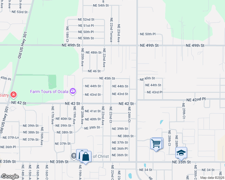 map of restaurants, bars, coffee shops, grocery stores, and more near 4333 Northeast 22nd Court in Ocala