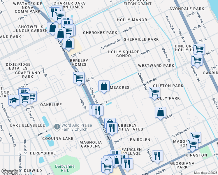 map of restaurants, bars, coffee shops, grocery stores, and more near 634 Dahlia Avenue in Daytona Beach