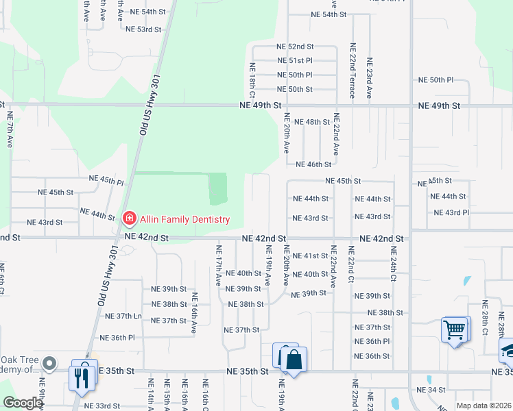 map of restaurants, bars, coffee shops, grocery stores, and more near 4401 Northeast 18th Terrace in Ocala