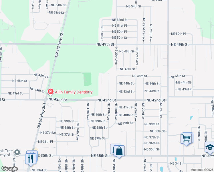 map of restaurants, bars, coffee shops, grocery stores, and more near 4401 Northeast 18th Terrace in Ocala
