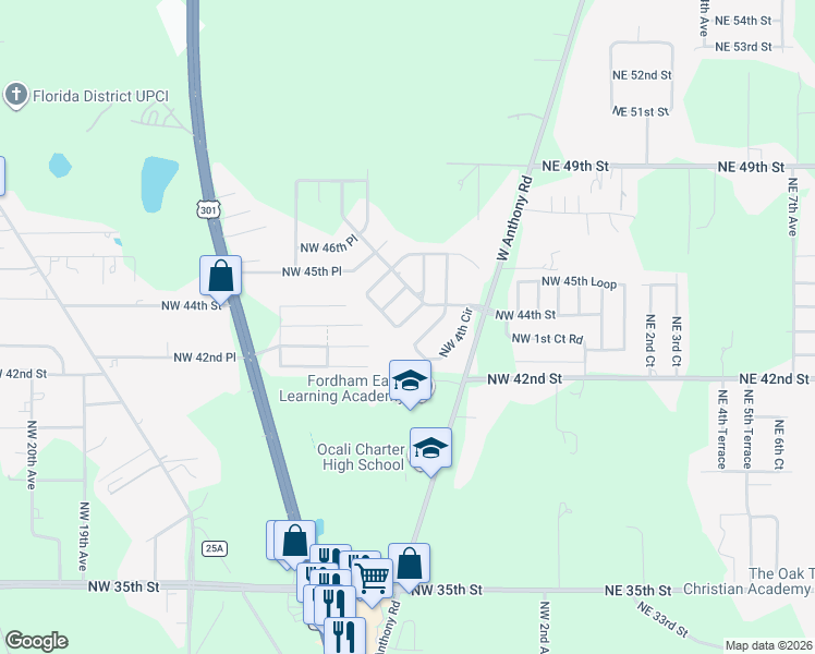 map of restaurants, bars, coffee shops, grocery stores, and more near 4375 Northwest 4th Circle in Ocala
