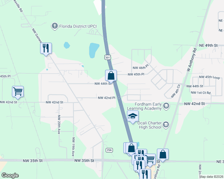 map of restaurants, bars, coffee shops, grocery stores, and more near 4390 North US Highway 441 in Ocala