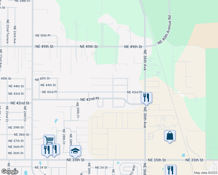 map of restaurants, bars, coffee shops, grocery stores, and more near 3260 Northeast 44th Place in Ocala