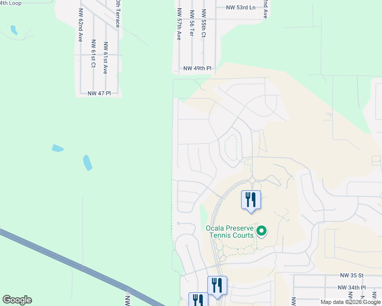map of restaurants, bars, coffee shops, grocery stores, and more near 4379 NW 56th Court in Ocala